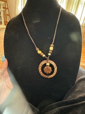 Handcrafted Brown Floral Pendant Necklace - Boho Women Jewelry